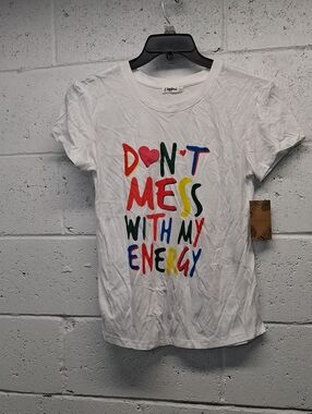 NWT Womens Daybreak White Graphic Tee "Don't Mess With My Energy"